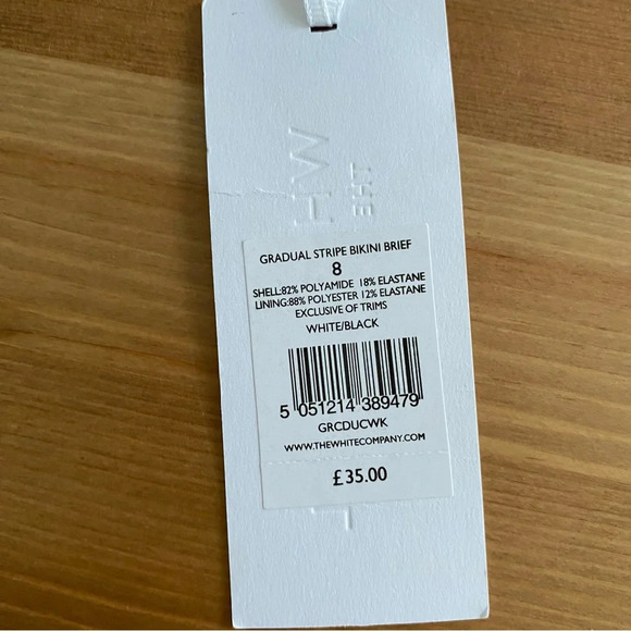NWT The White Company Gradual Stripe Bikini Brief Bottom Only Black White Sz 8 - Picture 6 of 9